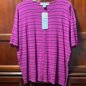 Dress Barn Fuchsia and Black Striped Silk Top size 22/24